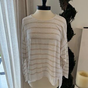 Eileen Fisher Lightweight Ivory & Tan Knit Top - Size 1X